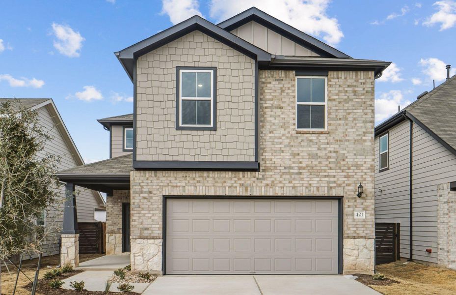 Front exterior of a new home in Horizon Lake, Leander, TX, highlighting curb appeal (Image 19).