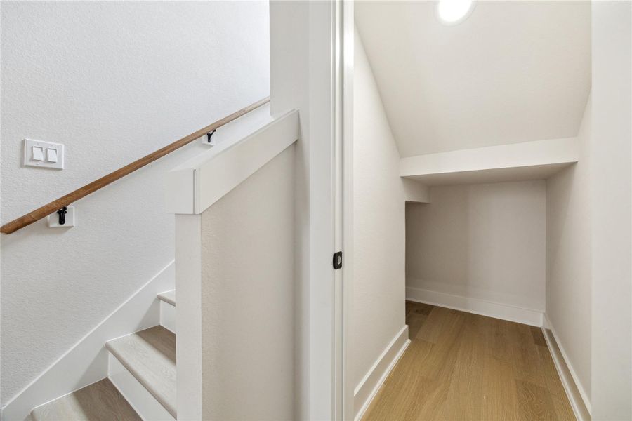 Optimize space with this convenient under-stairs storage solution. Optimize space with this convenient under-stairs storage solution.