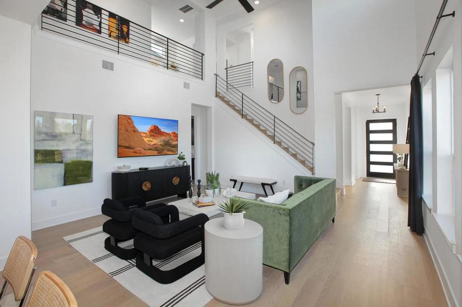 Furnished interior view inside a new home in Rough Hollow The District, Lakeway (Image 17).