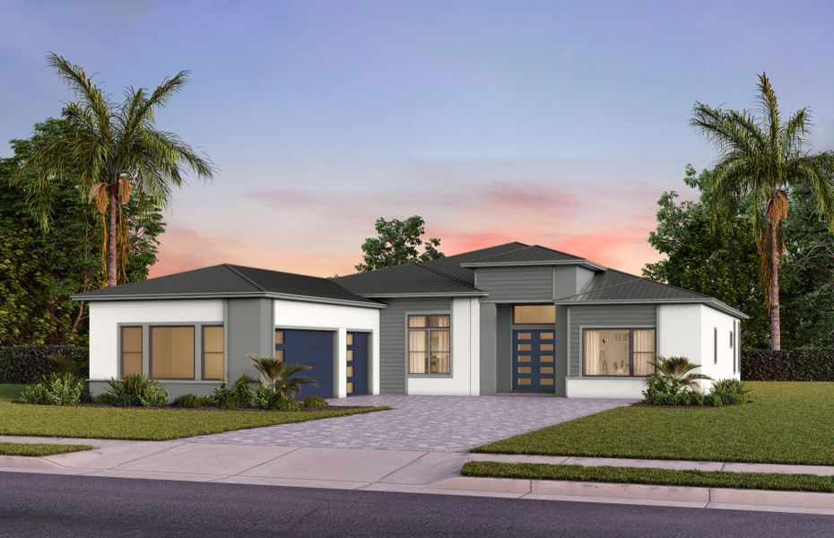 Front exterior of a new home in Amara, Lake Worth, FL, highlighting curb appeal (Image 2). Front exterior of a new home in Amara, Lake Worth, FL, highlighting curb appeal (Image 2).