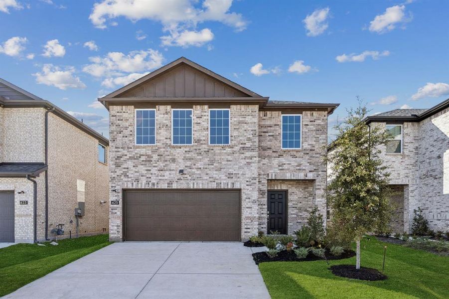 Front exterior of a new home in Santorini, Seagoville, TX, highlighting curb appeal (Image 1). Front exterior of a new home in Santorini, Seagoville, TX, highlighting curb appeal (Image 1).