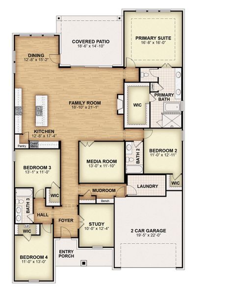 2D floor plan layout for the Elizabeth - 60 ft Home Site by Rockwell Homes in Nelson Lake Estates, Rockwall, TX (Image 6). 2D floor plan layout for the Elizabeth - 60 ft Home Site by Rockwell Homes in Nelson Lake Estates, Rockwall, TX (Image 6).