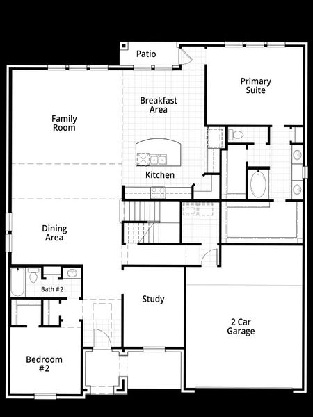 2D floor plan layout for the Wimbledon by Highland Homes in Palmera Ridge, Leander, TX (Image 5).