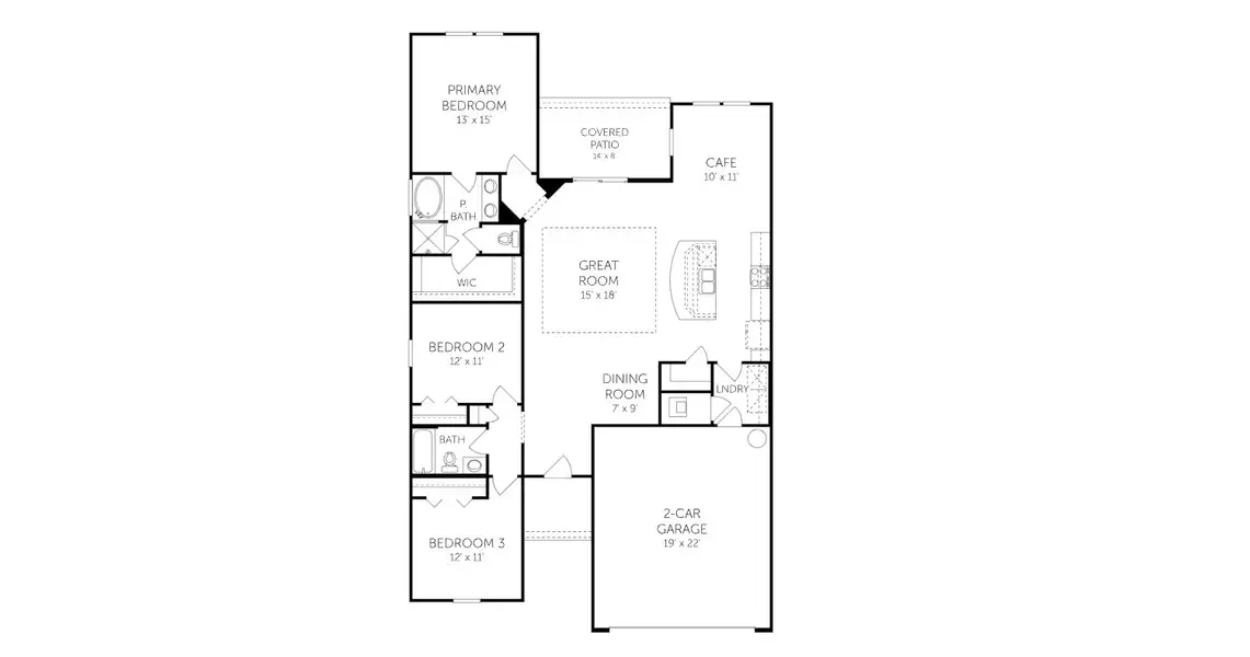 2D floor plan layout for the Camden - 50' Homesites by Dream Finders Homes in Seminole Trace - Single Family Homes, Palm Coast, FL (Image 3).