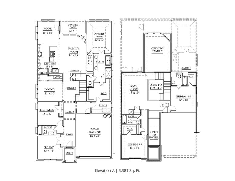 2D floor plan layout for the Ashley by Our Country Homes in Parks of Aledo, Aledo, TX (Image 3).