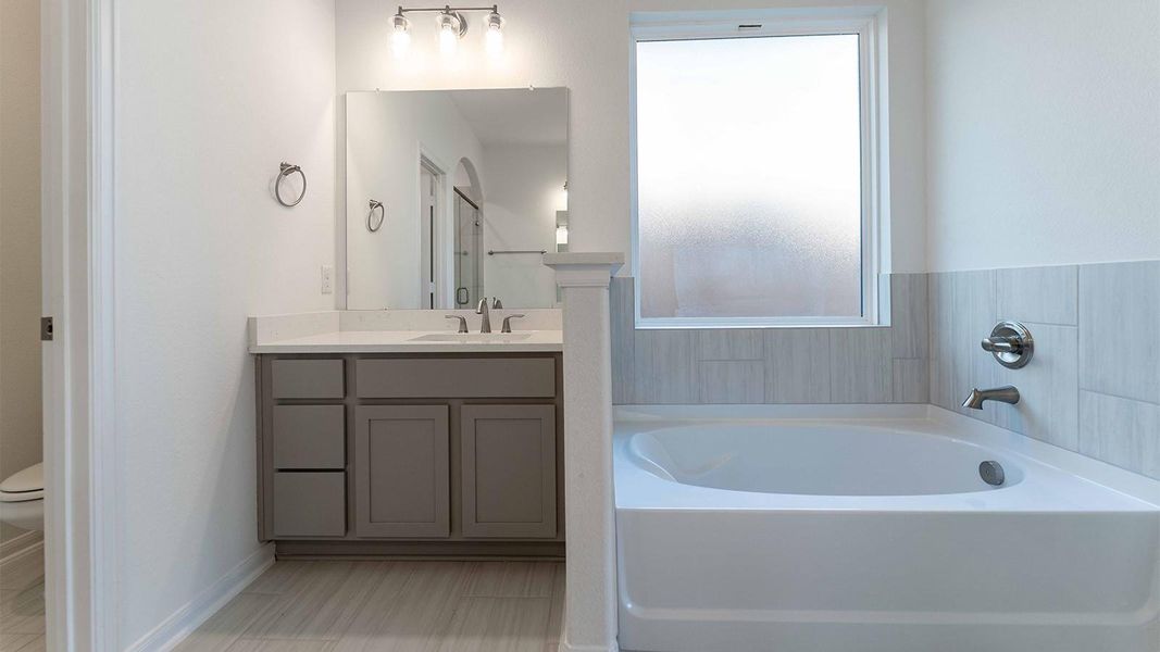 Bathroom featuring vanity and a bath