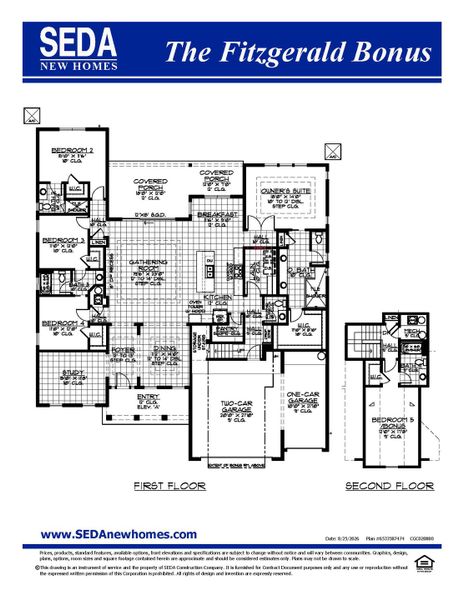 2D floor plan layout for the Fitzgerald Bonus by SEDA New Homes in Sandy Bluff, Yulee, FL (Image 3).