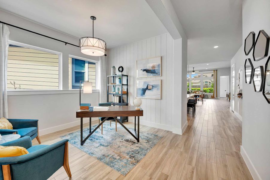Representative furnished interior of a home built from the The Genoa by David Weekley Homes in Meridiana - Terrace Collection, Manvel (Image 4). Representative furnished interior of a home built from the The Genoa by David Weekley Homes in Meridiana - Terrace Collection, Manvel (Image 4).