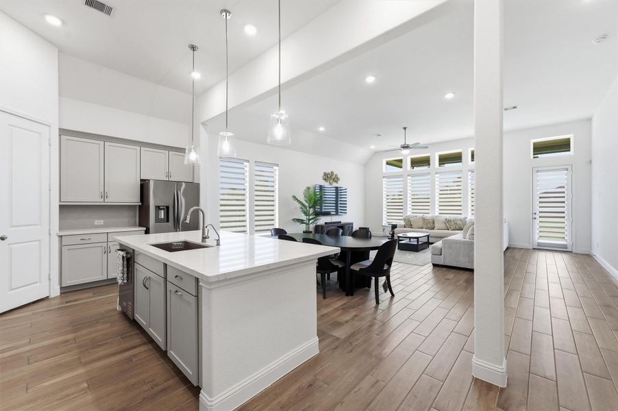 Open plan kitchen with breakfast island