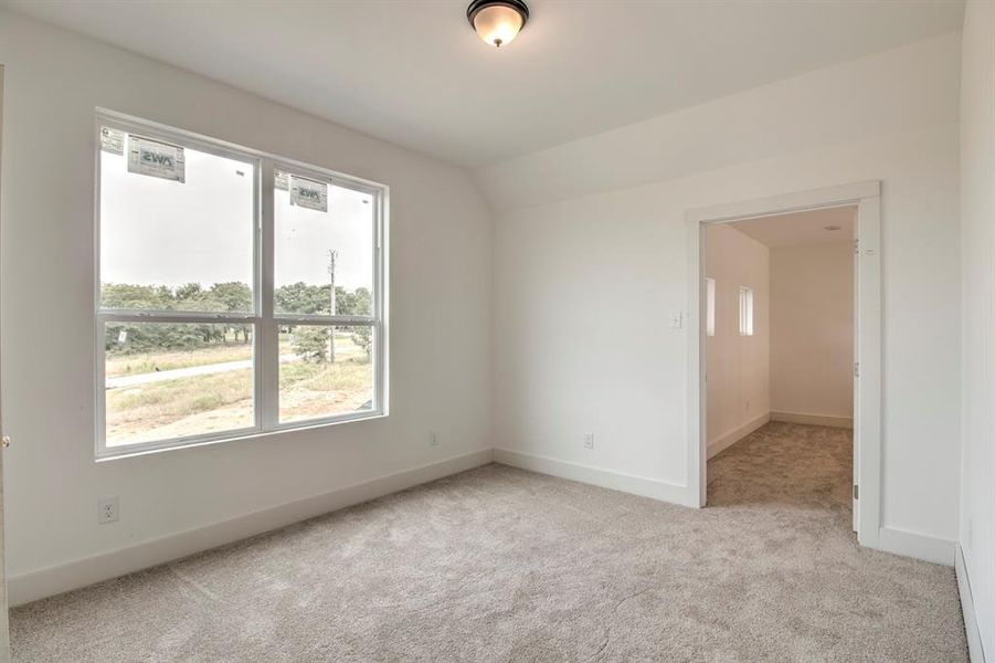 Spare room with light carpet and lofted ceiling Spare room with light carpet and lofted ceiling