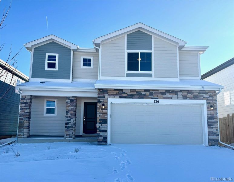 Front exterior of a new home in , Watkins, CO, highlighting curb appeal (Image 1). Front exterior of a new home in , Watkins, CO, highlighting curb appeal (Image 1).