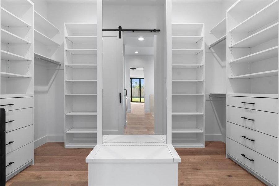 The master bedroom closet is just great designed