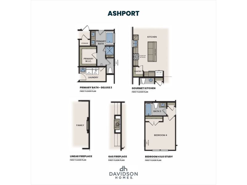 2D floor plan layout for the The Ashport J by Davidson Homes LLC in Sundance Cove, Crosby, TX (Image 4).