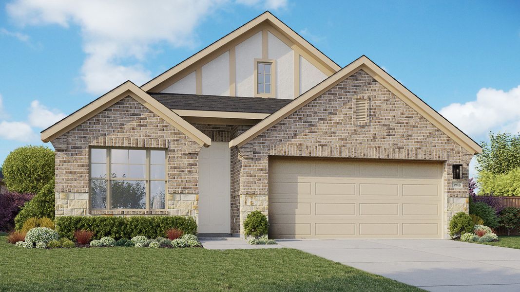 Representative exterior photo of a completed home built from the Maldives by DRB Homes in Clear Creek, New Braunfels, TX (Image 4).