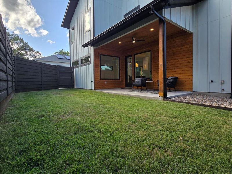 Rear covered porch with a gas stub out on the right side to connect your grill, or a future outdoor kitchen.