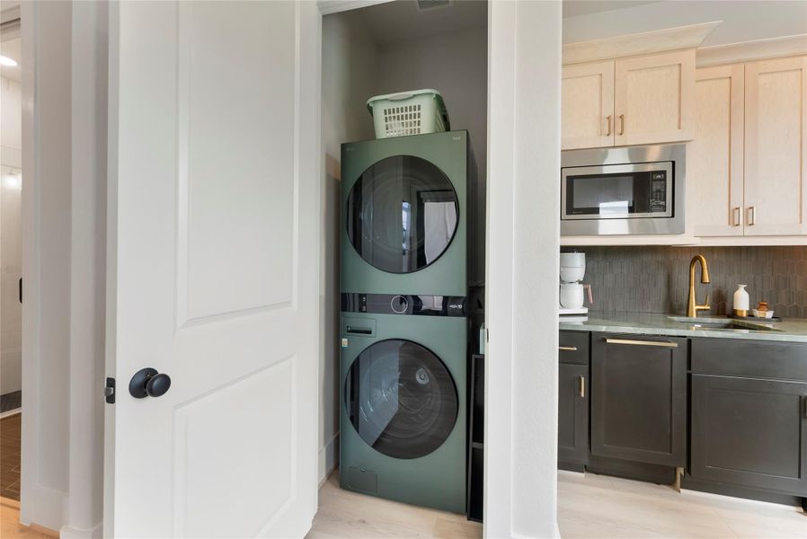 Also features a dedicated laundry closet with stackable washer and dryer connections. This added convenience makes the suite feel truly self contained.