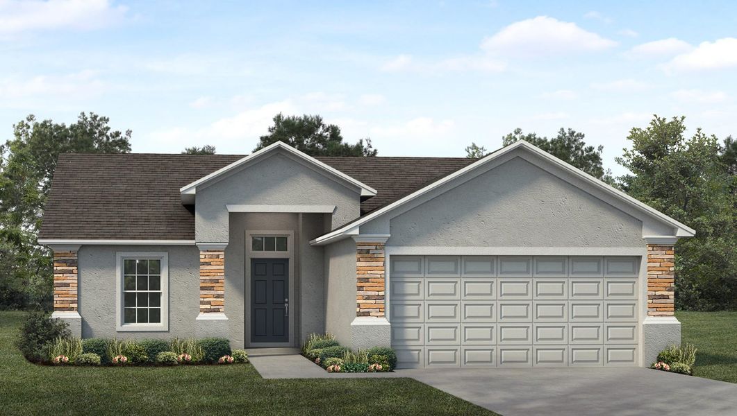 Representative exterior photo of a completed home built from the The Asheville by Southern Homes in Sand Lake Groves, Bartow, FL (Image 2). Representative exterior photo of a completed home built from the The Asheville by Southern Homes in Sand Lake Groves, Bartow, FL (Image 2).