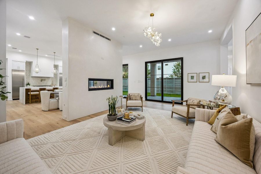 View from the family room towards the hallway and courtyard.