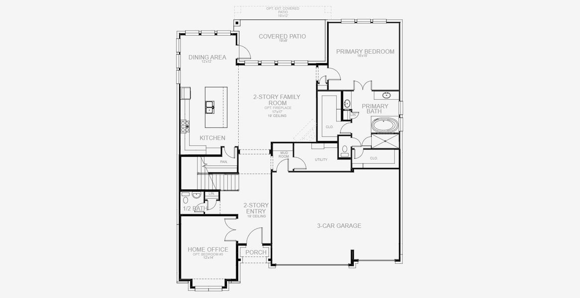 2D floor plan layout for the 3550W by Perry Homes in Sienna, Missouri City, TX (Image 3).