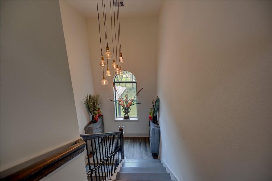 Beautiful Staircase, with Custom Made Chandelier. Beautiful Staircase, with Custom Made Chandelier.