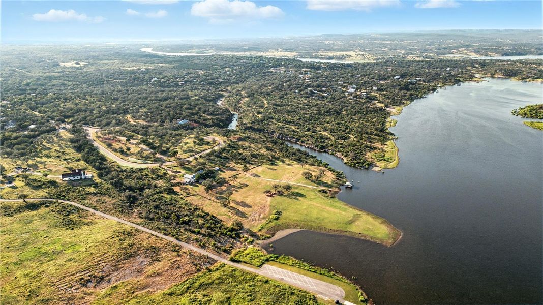Bird's eye view of a nearby body of water