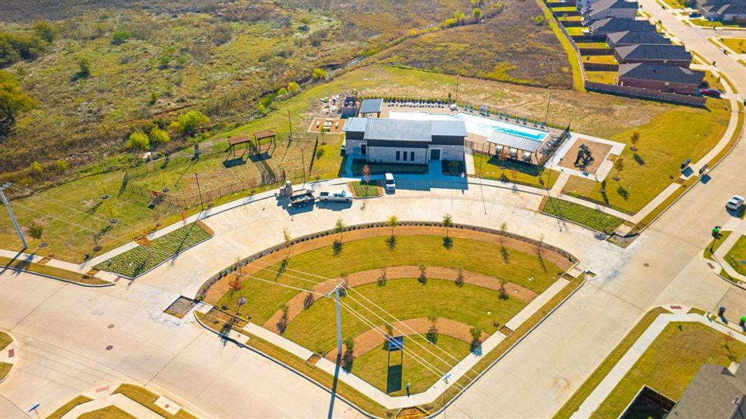 Aerial view of community amenities