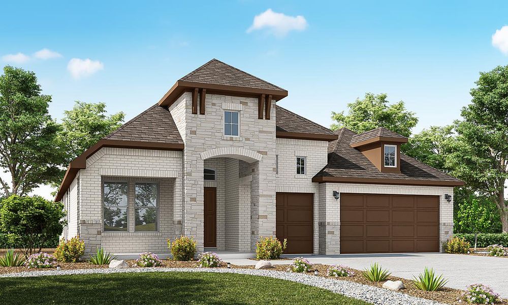 Representative exterior photo of a completed home built from the Daisy by Caldwell Homes in The Highlands, Porter, TX (Image 28). Representative exterior photo of a completed home built from the Daisy by Caldwell Homes in The Highlands, Porter, TX (Image 28).