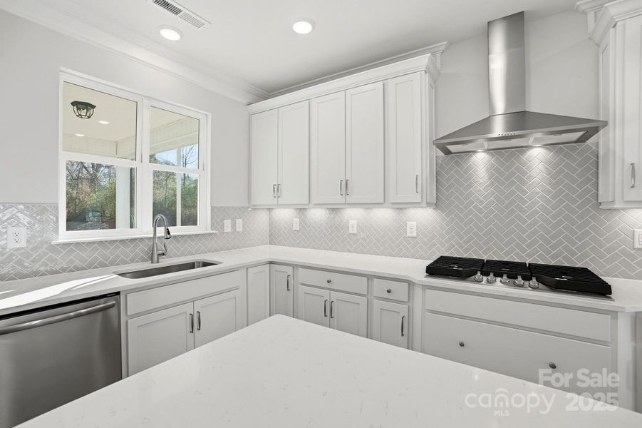 White cabinets and white quartz countertops