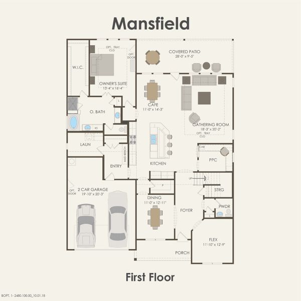 2D floor plan layout for the Mansfield by Pulte Homes in Saddleback at Santa Rita Ranch, Liberty Hill, TX (Image 4). 2D floor plan layout for the Mansfield by Pulte Homes in Saddleback at Santa Rita Ranch, Liberty Hill, TX (Image 4).