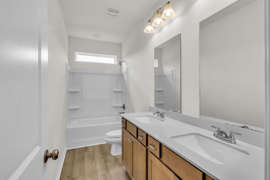Hall bathroom with double vanities! Hall bathroom with double vanities!