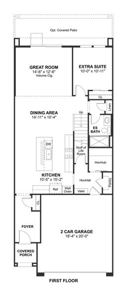 2D floor plan layout for the Sea Bright II - End Unit by K. Hovnanian® Homes in Serenity at Sonoran Foothills, Phoenix, AZ (Image 3).