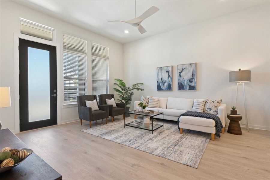 Furnished interior view inside a new home in The Grove, Austin (Image 13). Furnished interior view inside a new home in The Grove, Austin (Image 13).