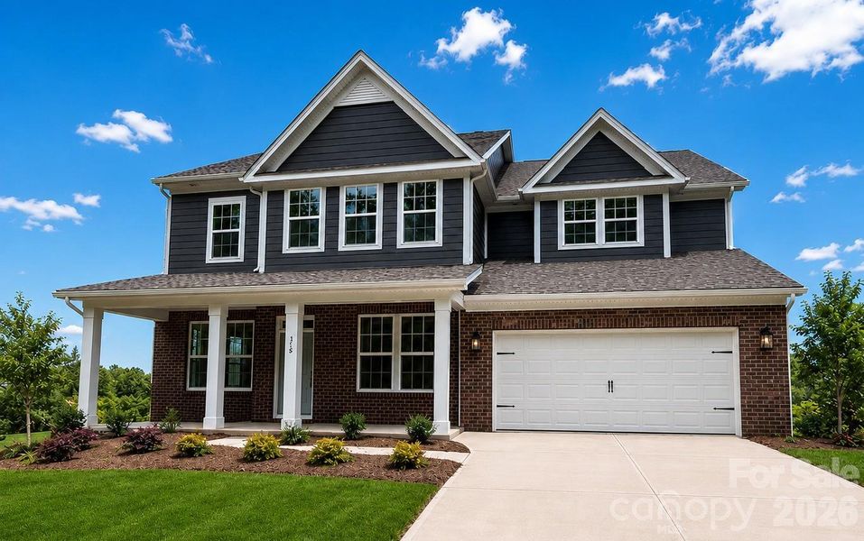 Front exterior of a new home in Michaux Gardens, Belmont, NC, highlighting curb appeal (Image 17). Front exterior of a new home in Michaux Gardens, Belmont, NC, highlighting curb appeal (Image 17).