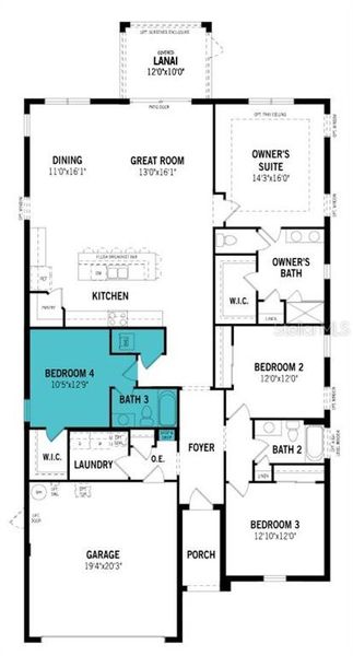 2D floor plan layout of this home in Sunstone Lakeside at Wellen Park, Venice, FL (Image 2).