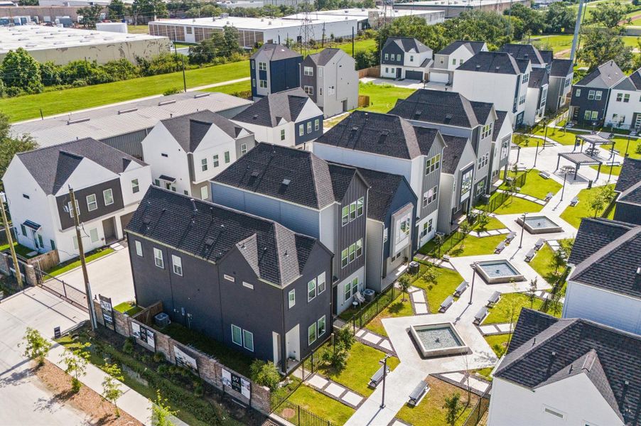 Welcome to a serene enclave of 61 beautifully crafted homes, nestled within a secure gated community that blends privacy with neighborhood warmth. At the heart of this development lies a thoughtfully designed central courtyard, offering a peaceful retreat with lush landscaping, walking paths, and communal seating areas.