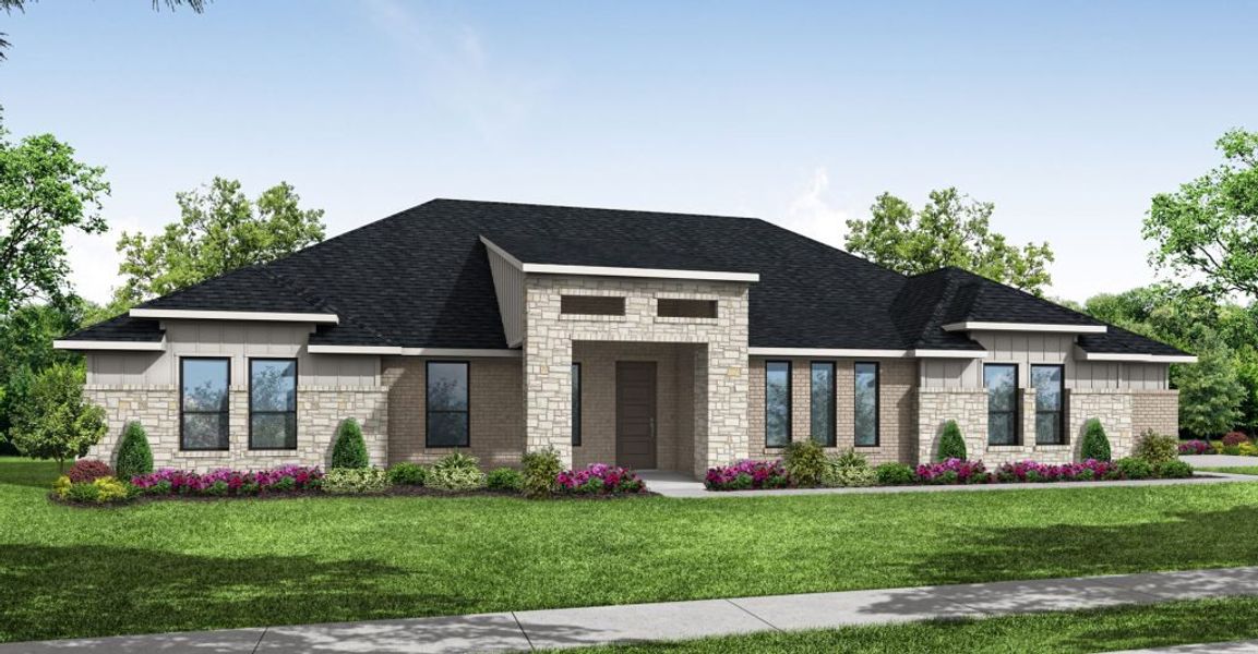 Representative exterior photo of a completed home built from the Huckleberry by Impression Homes in Estates of Palmer, Palmer, TX (Image 4). Representative exterior photo of a completed home built from the Huckleberry by Impression Homes in Estates of Palmer, Palmer, TX (Image 4).