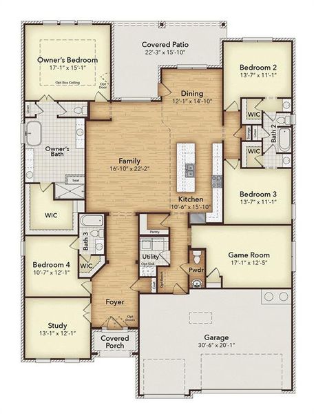 2D floor plan layout of this home in Kentsdale Farms, DeSoto, TX (Image 3).