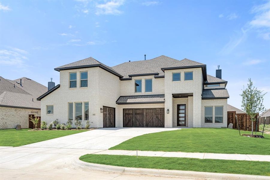Front exterior of a new home in Somerset Classic 70s & 80s, Mansfield, TX, highlighting curb appeal (Image 1).