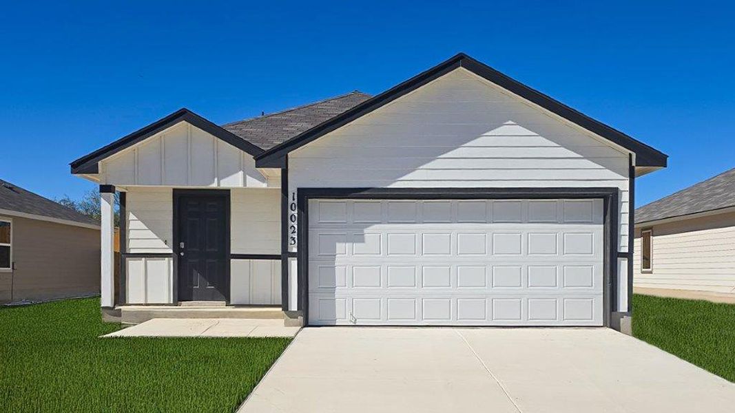 Front exterior of a new home in Lucero, San Antonio, TX, highlighting curb appeal (Image 1).