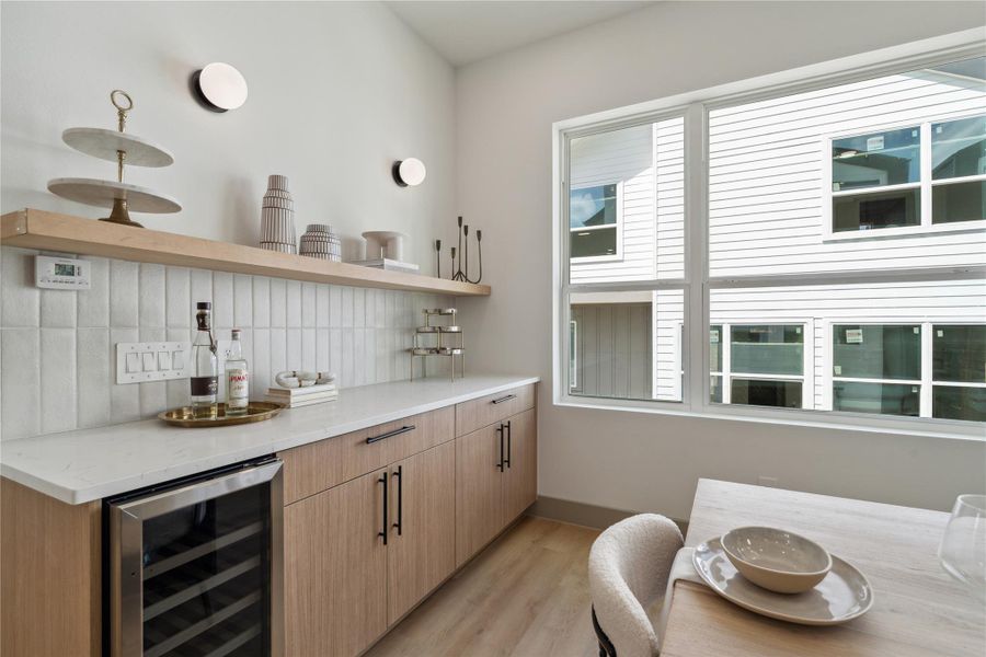 Designed for effortless hosting, this built-in station is perfect for cocktail hour, coffee service, or weekend brunch spreads.