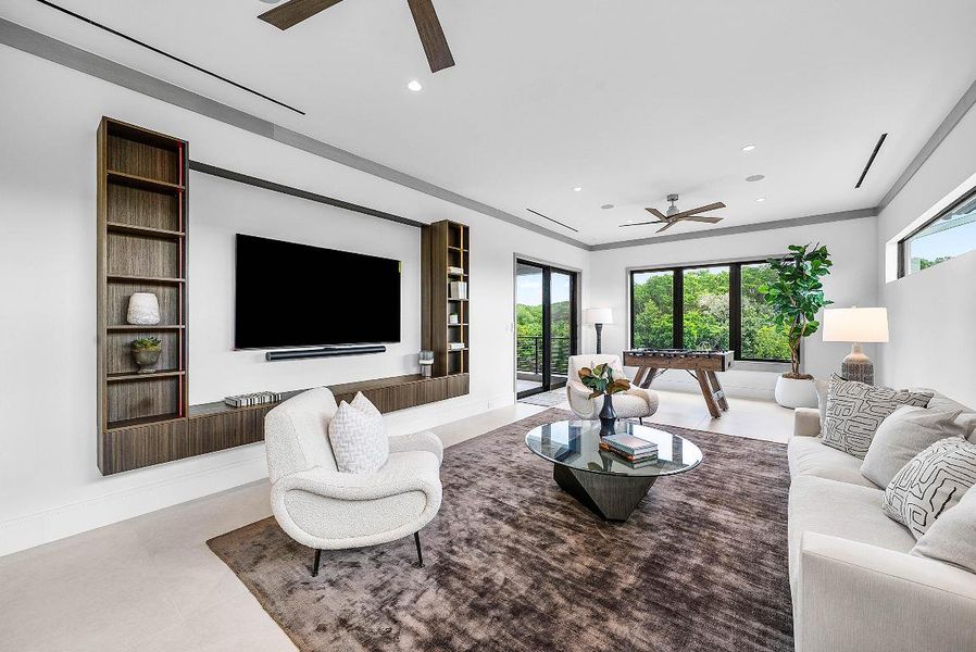 Expansive club room overlooking balcony