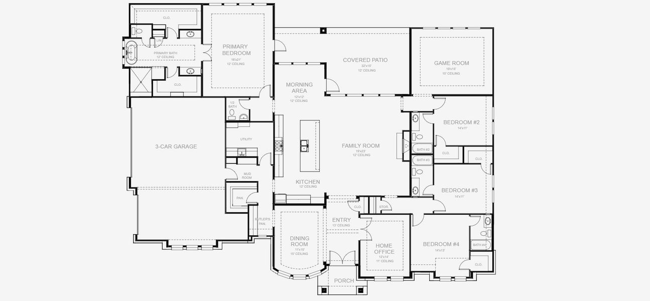 2D floor plan layout for the 3716A by Perry Homes in Creek of Driftwood, Driftwood, TX (Image 3).