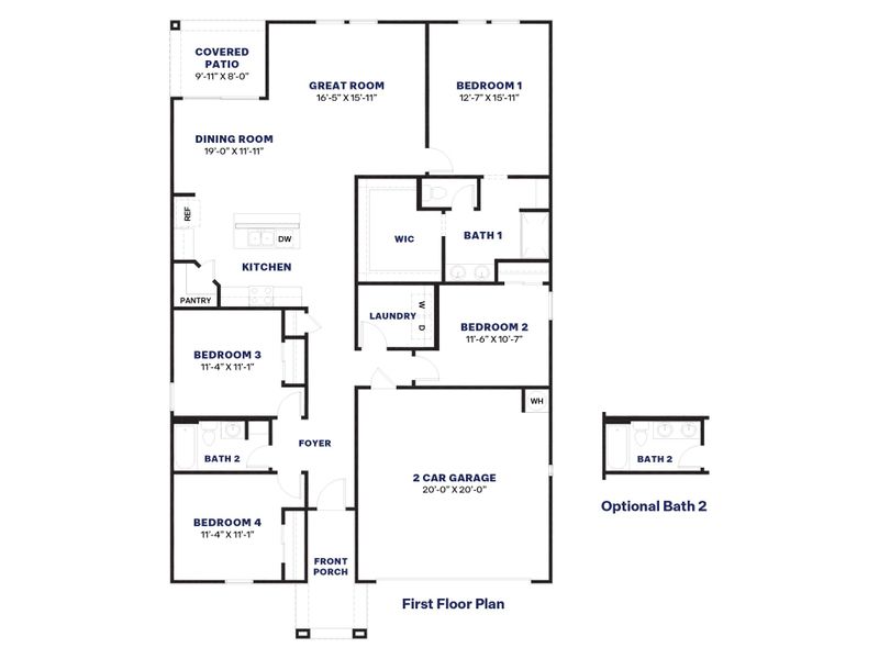 2D floor plan layout for the Cali by D.R. Horton in Moonlight, Maricopa, AZ (Image 5).