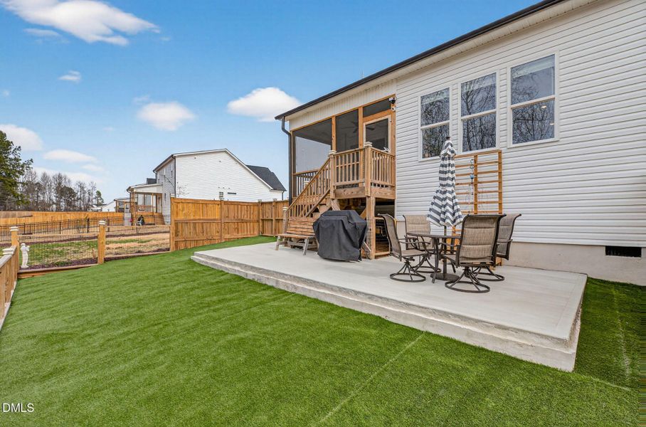 Concrete patio and pet friendly turf