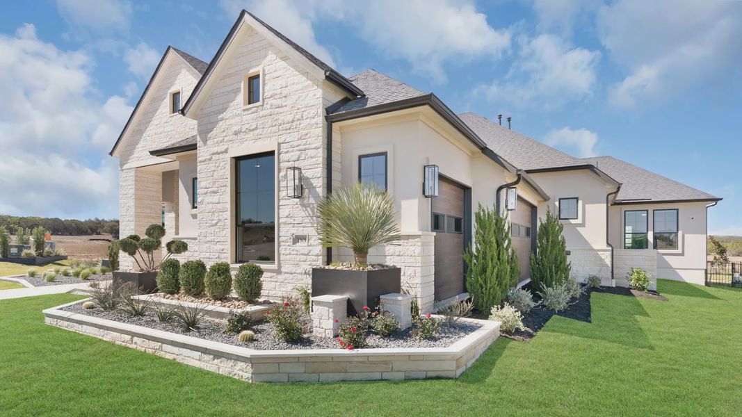 Front exterior of a new home in Feathergrass, Florence, TX, highlighting curb appeal (Image 2). Front exterior of a new home in Feathergrass, Florence, TX, highlighting curb appeal (Image 2).