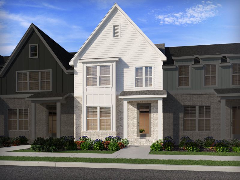 Front exterior of a new home in Greystone - Vista Townhomes, Smyrna, TN, highlighting curb appeal (Image 1).