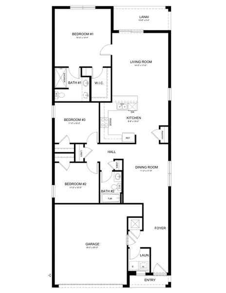 2D floor plan layout for the Allex II Modern by D.R. Horton in Archer at Two Rivers, Zephyrhills, FL (Image 3).