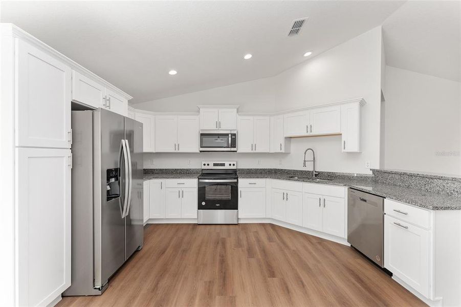 Love the flooring, cabinets and spacious counters