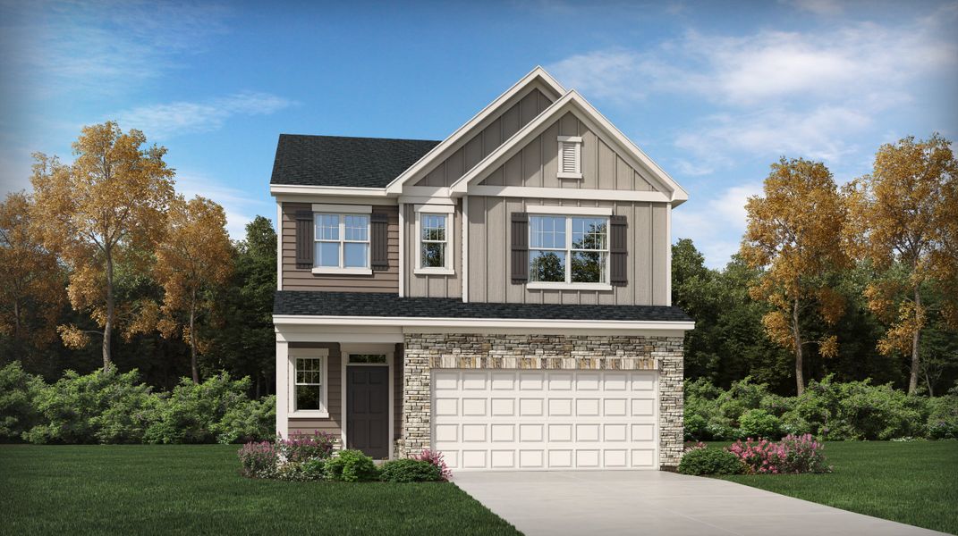 Front exterior of a new home in Sagecroft: Hanover Collection, Graham, NC, highlighting curb appeal (Image 1).