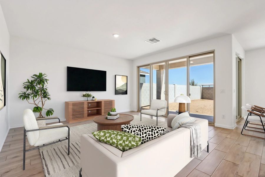 Great room. Virtually staged. Not actual home, finishes may vary by community. Great room. Virtually staged. Not actual home, finishes may vary by community.